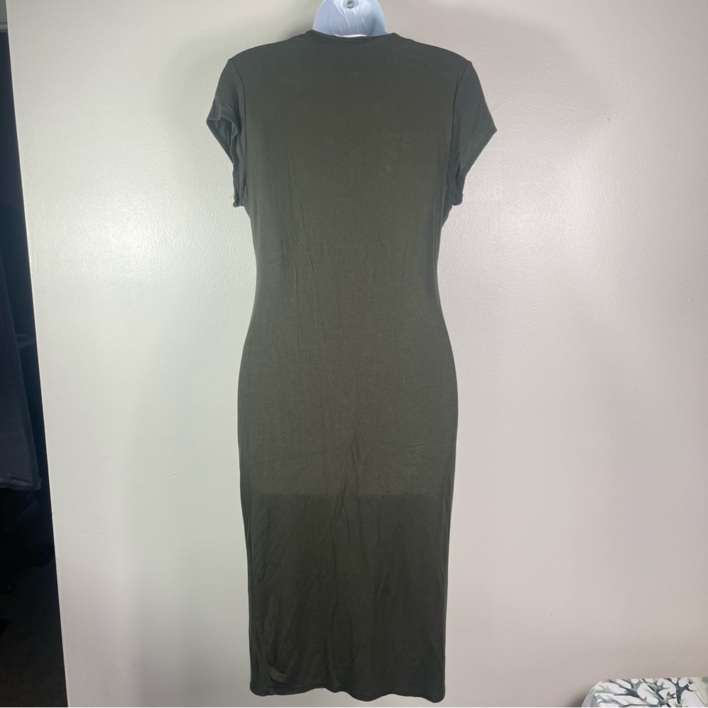 Chic Dressy Mock Neck Midi Dress in Army Green - Picture 5 of 5